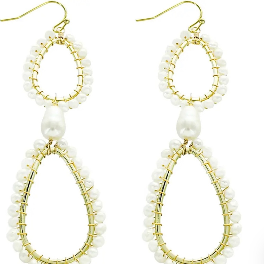 Pearl lined double drop earrings NWT by Panacea